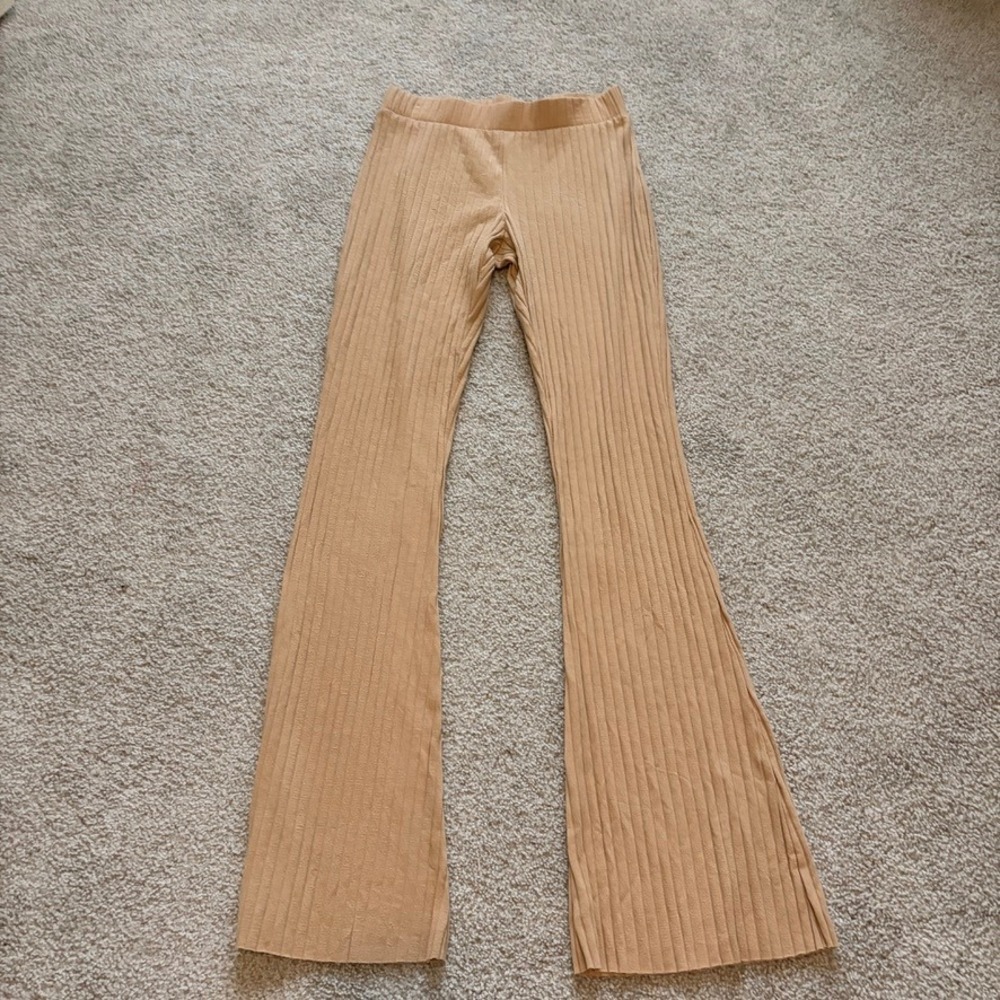 Free People Movement Ribbed Flare Leg Pants Womens S Tan Legging‎ Lounge Casual